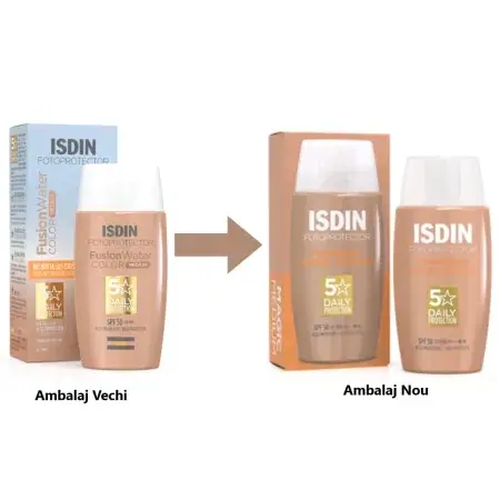 Crema solara pentru fata cu SPF 50 Fusion Water Color Medium, 50 ml – Isdin