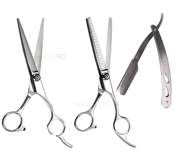 Set frizerie - foarfeca tuns, foarfeca de filat, brici Barber Shop
