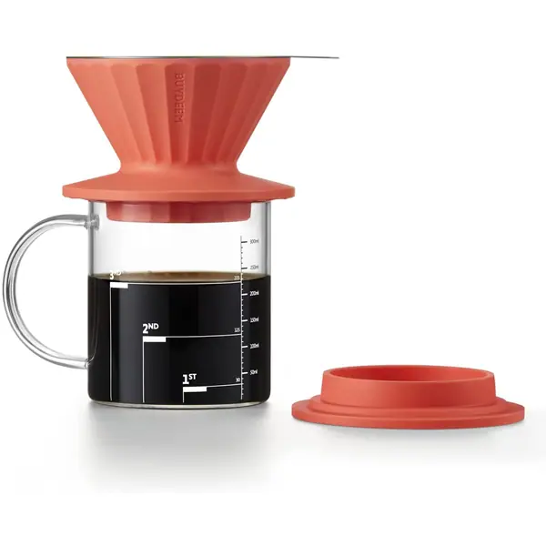 Cana cu filtru de cafea Buydeem CD1024-VO, 300 ml, Sticla borosilicata, Otel inoxidabil, Portocaliu