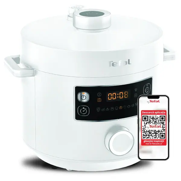 Multicooker cu gătire sub presiune Tefal Turbo Cuisine CY754130, aplicație dedicată My Tefal, 4.8L, 10 programe automate, Funcții inteligente, 12 sist