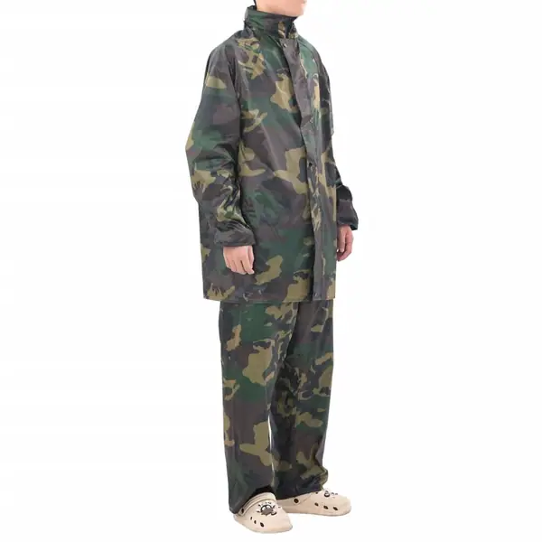 Costum de ploaie, 2 piese, imprimeu camuflaj, cu gluga, l