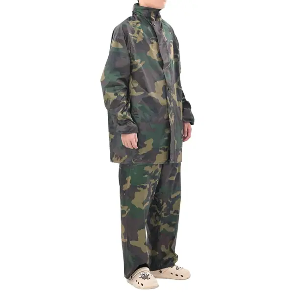 Costum de ploaie, 2 piese, cu gluga, imprimeu camuflaj, xxl